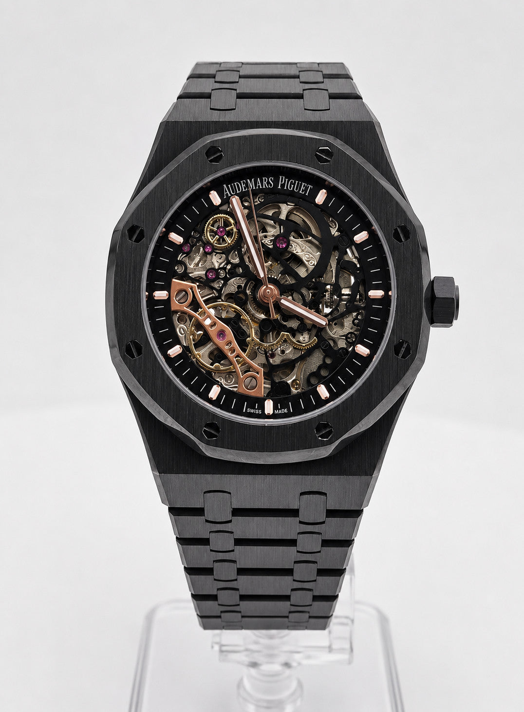 Royal 41 Black Ceramic Skeleton Rose Gold