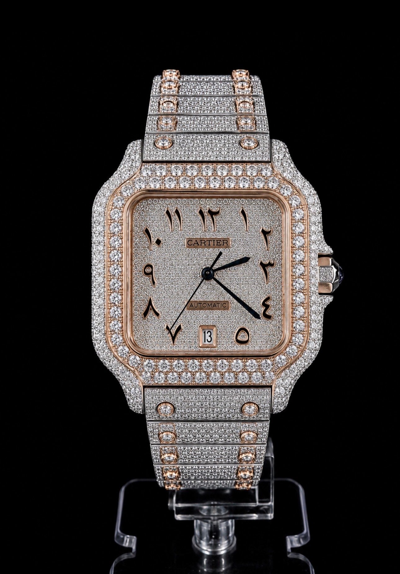 Square 40 Full Iced Rose Gold Arabic Dial