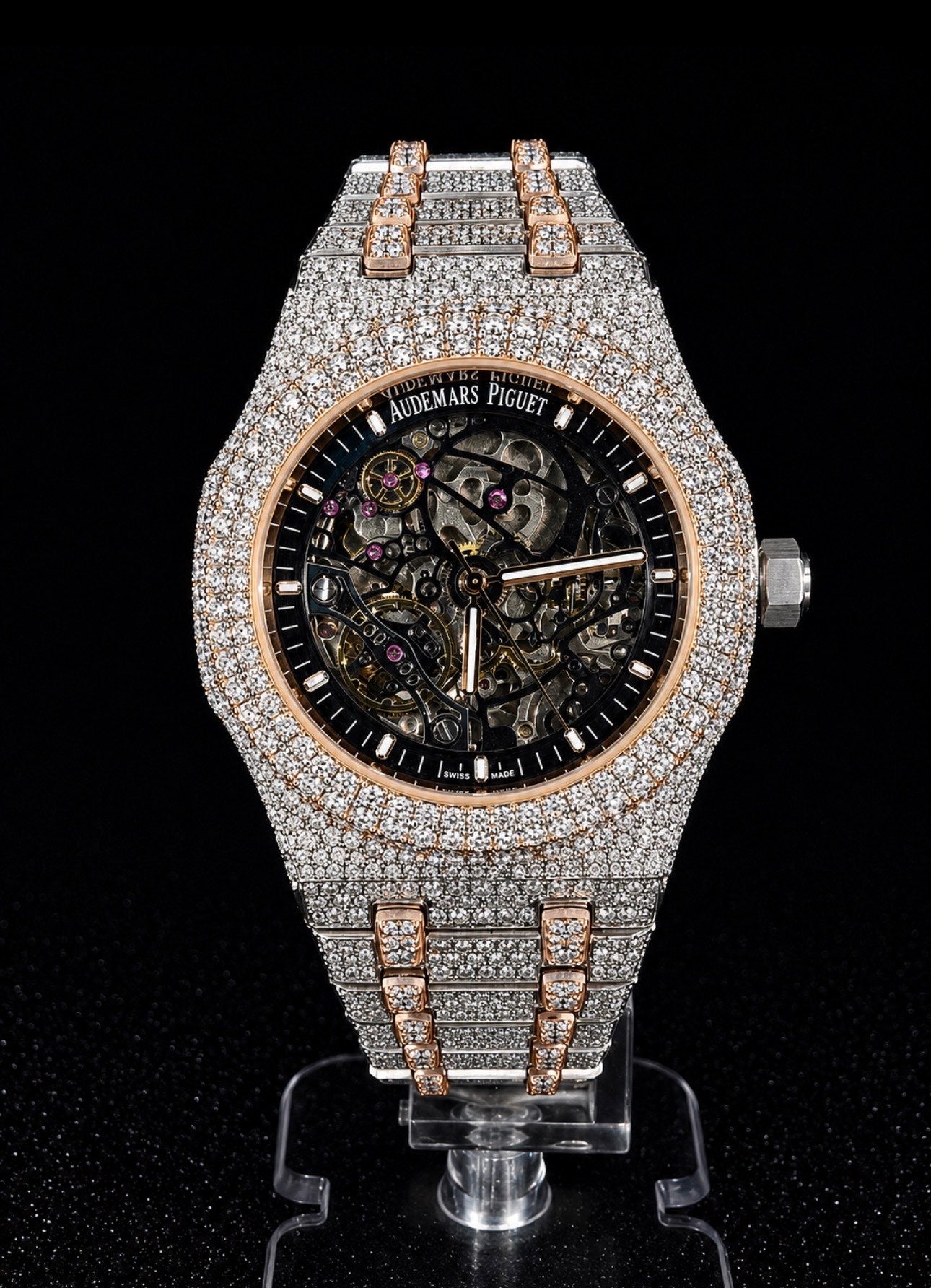 Royal 41 Two-Tone Iced Skeleton Rose Gold