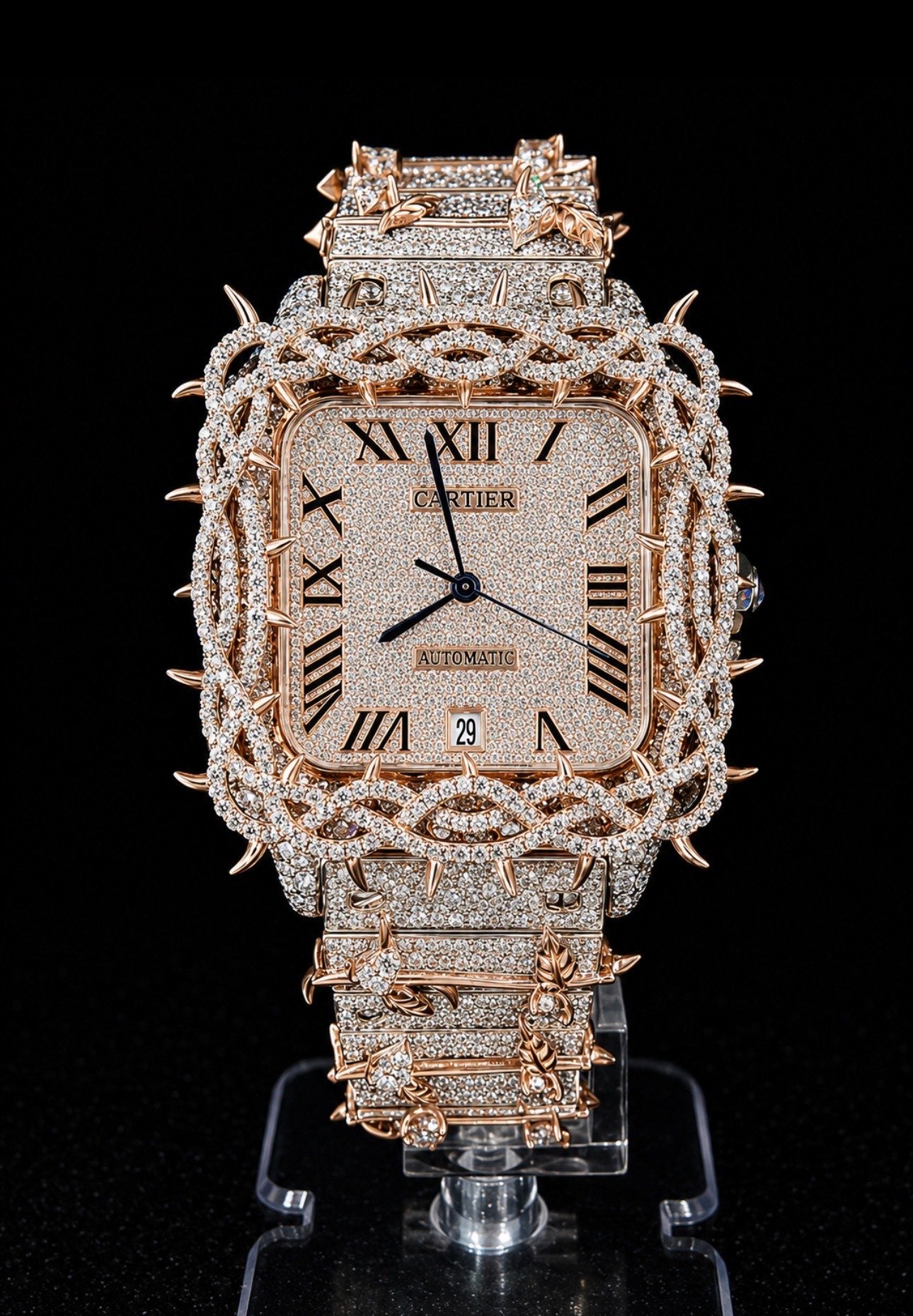Square 40 Full Iced Spike Rose Gold