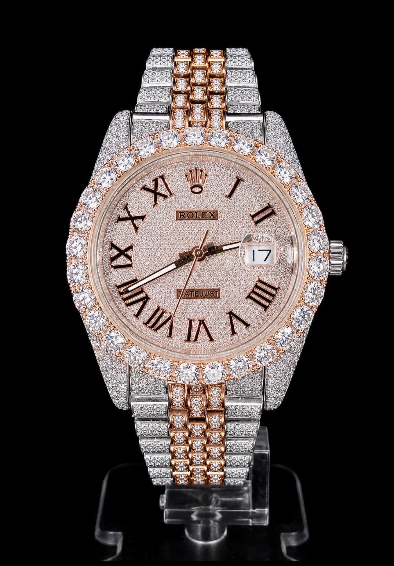 Date Just 41 Full Iced Two-Tone Rose Gold