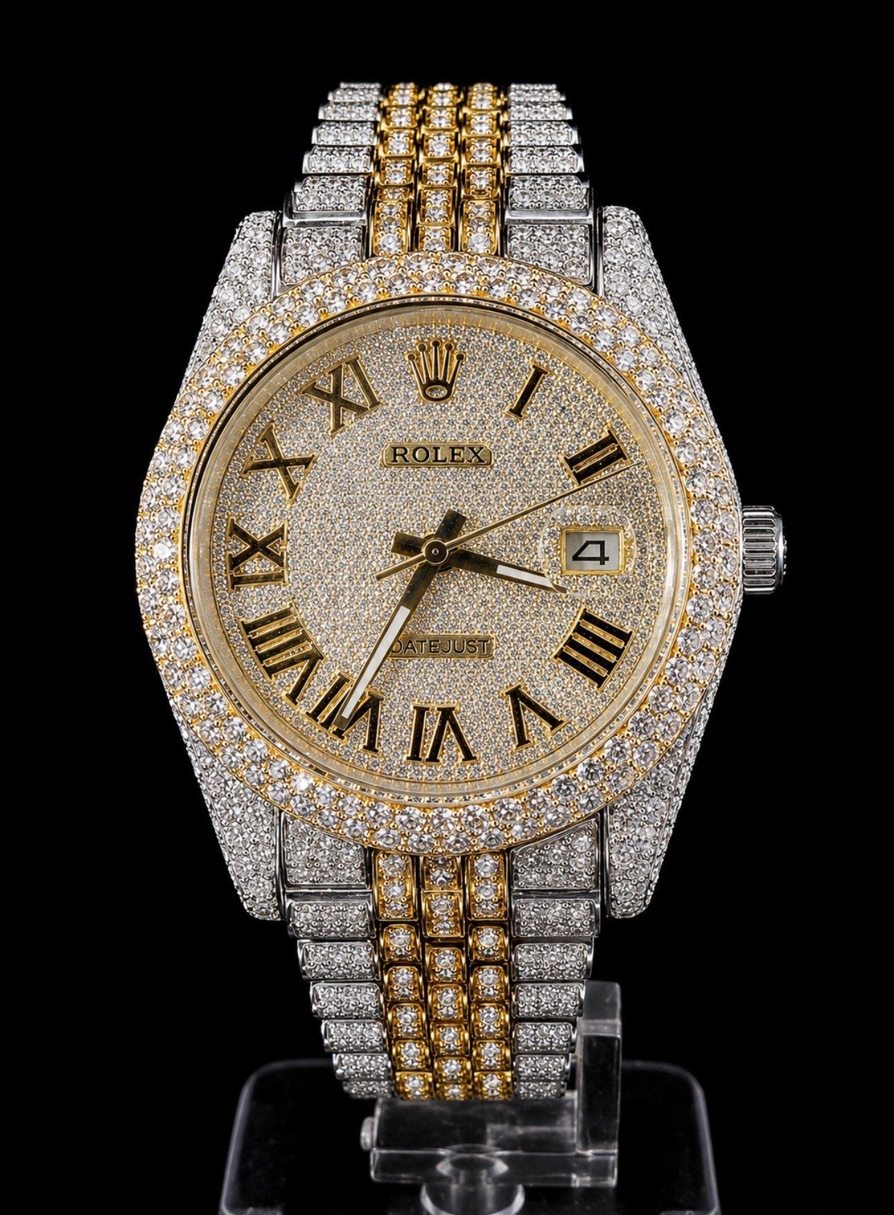 Date Just 41 Full Iced Two-Tone Yellow Gold